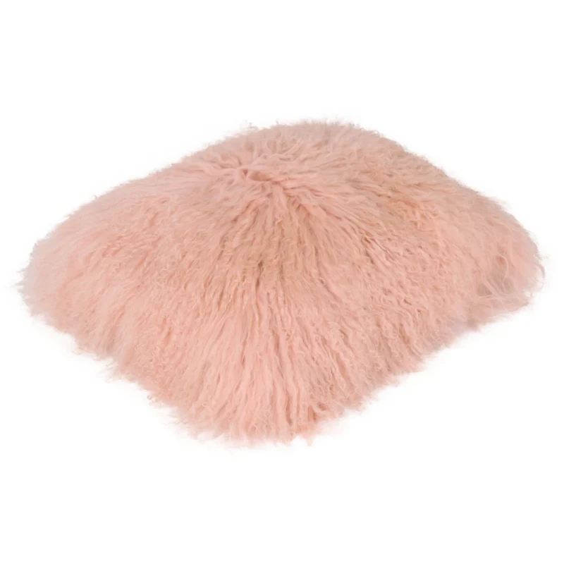 Coussin peau de mouton du Tibet saumon