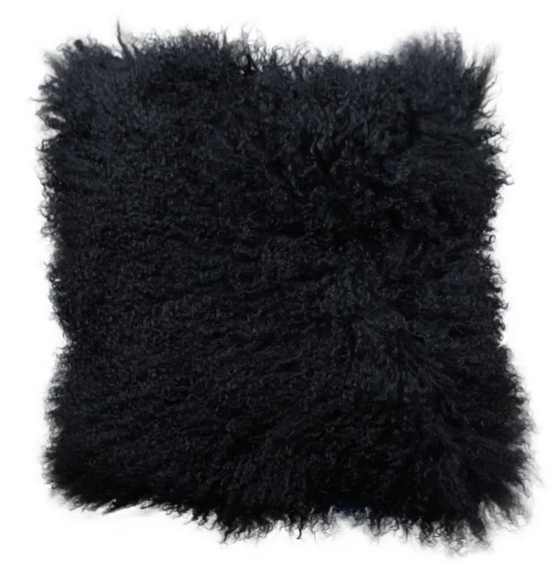 Coussin peau de mouton du Tibet noir