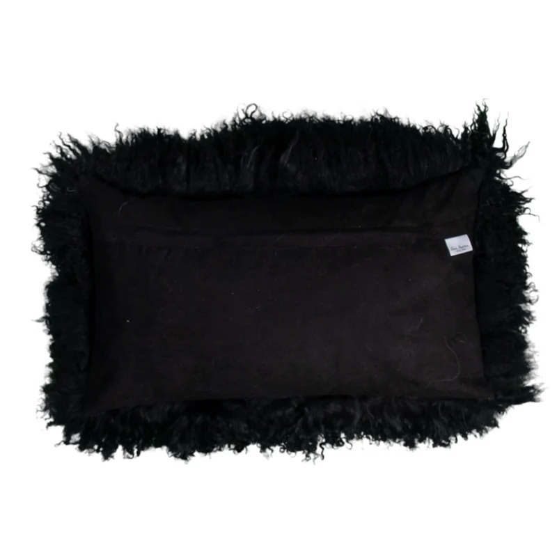 Coussin peau de mouton du Tibet noir