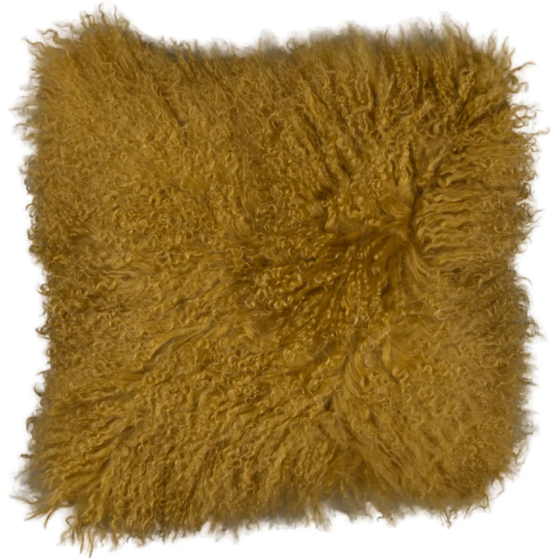 Coussin peau de mouton du Tibet jaune ocre