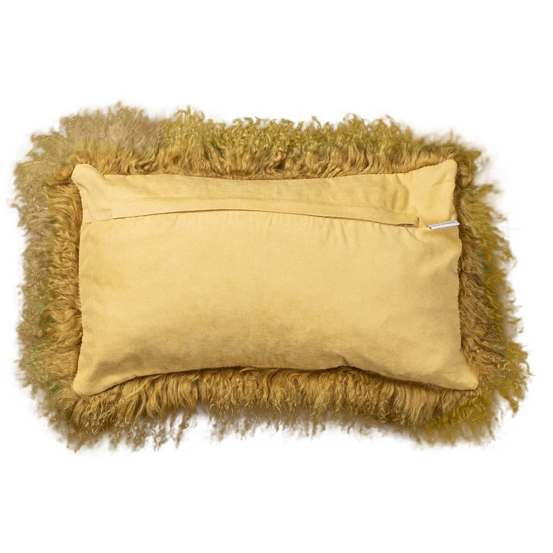 Coussin peau de mouton du Tibet jaune ocre