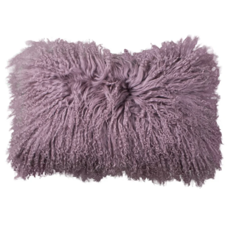Coussin peau de mouton du Tibet violet vintage
