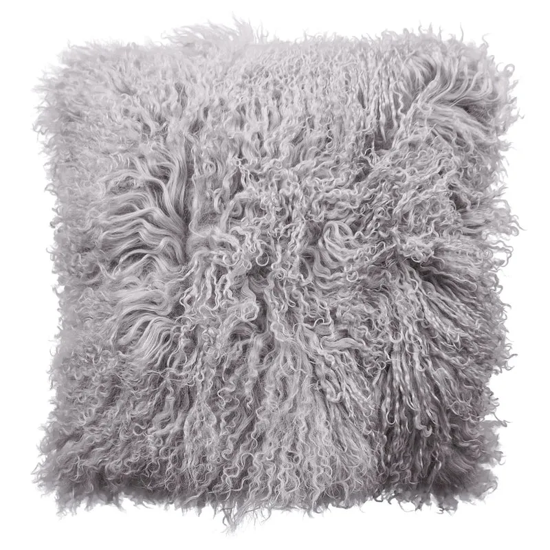 Coussin peau de mouton du Tibet taupe