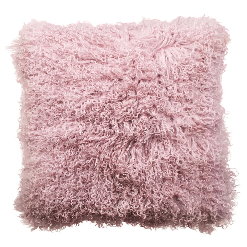 Coussin peau de mouton du Tibet rose