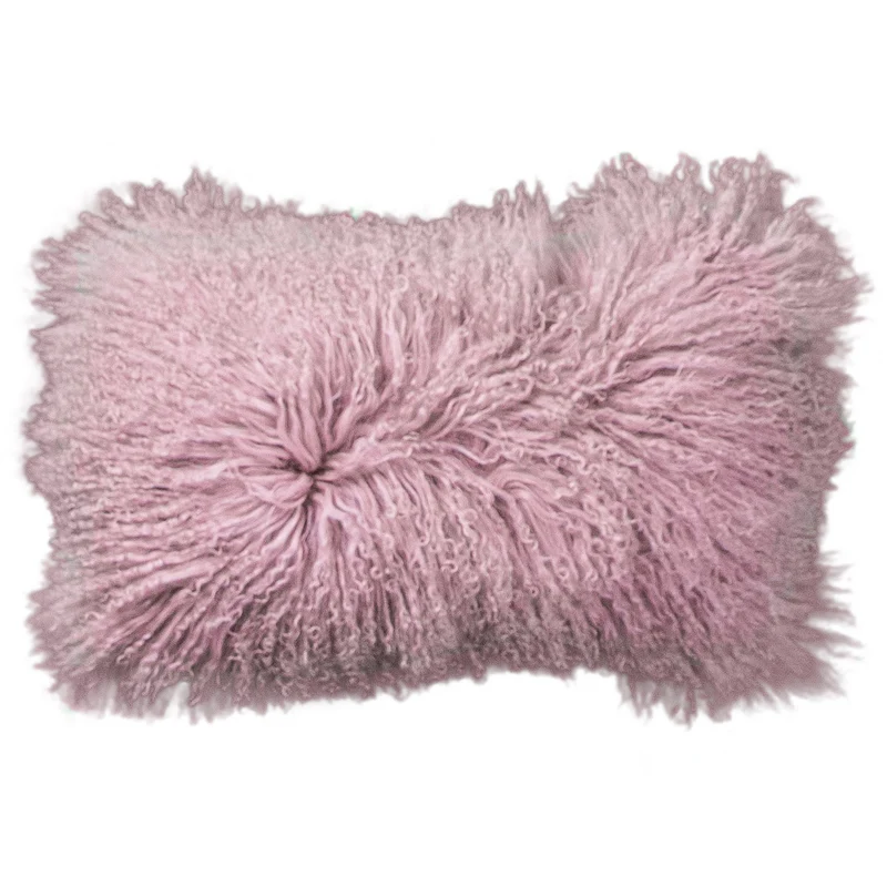 Coussin peau de mouton du Tibet rose
