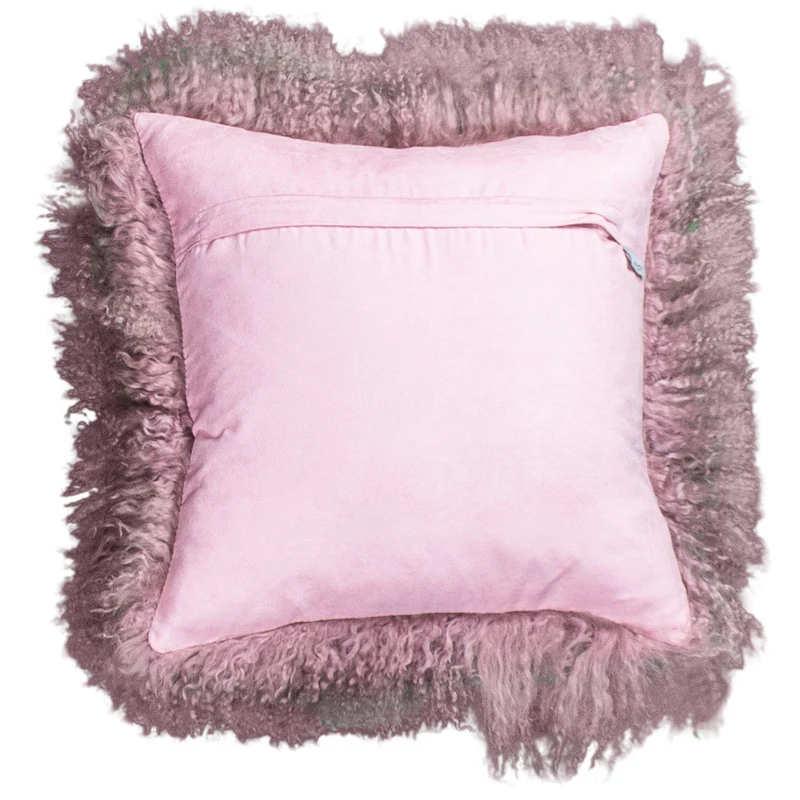 Coussin peau de mouton du Tibet rose