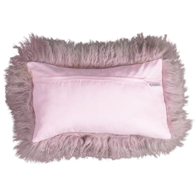 Coussin peau de mouton du Tibet rose