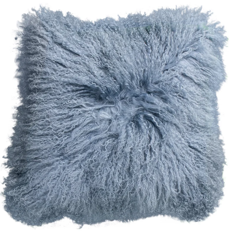 Coussin peau de mouton du Tibet bleu vintage
