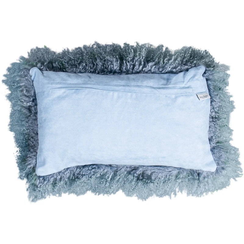 Coussin peau de mouton du Tibet bleu vintage