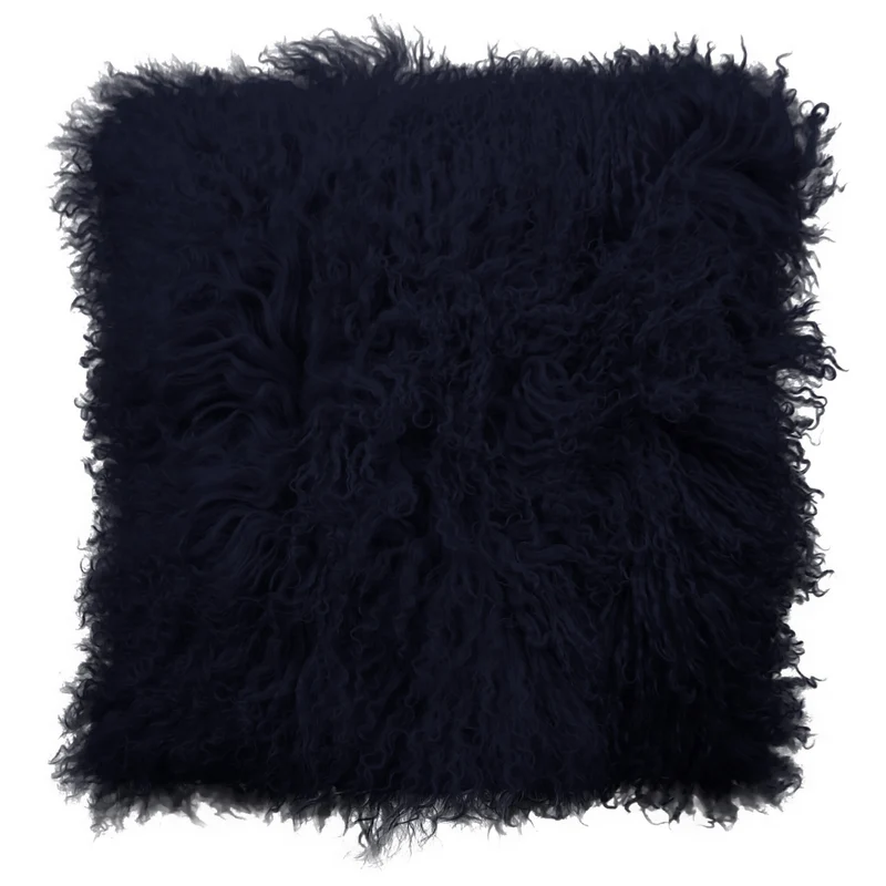 Coussin peau de mouton du Tibet bleu marine
