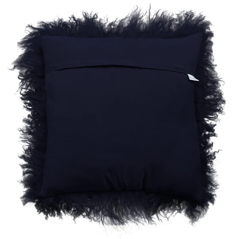 Coussin peau de mouton du Tibet bleu marine