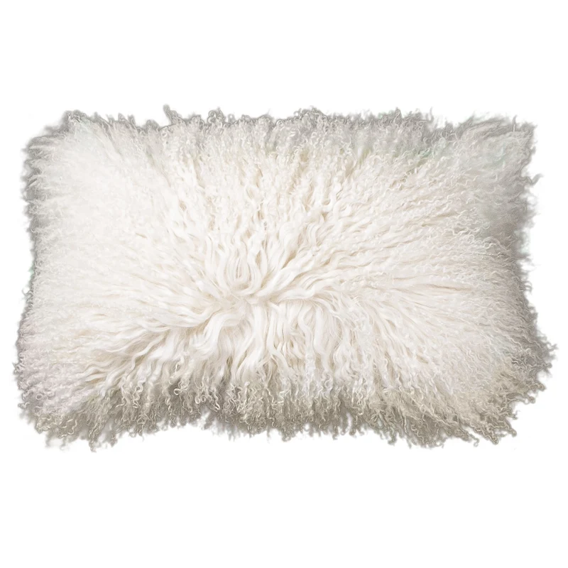 Coussin peau de mouton du Tibet blanc cassé
