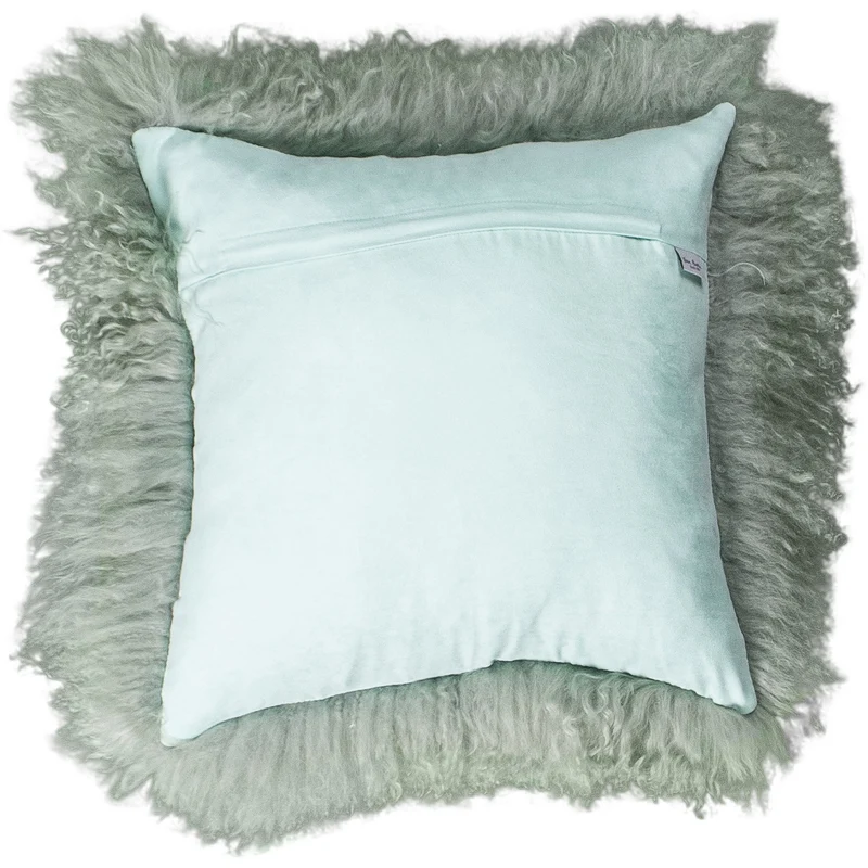 Coussin peau de mouton du Tibet menthe