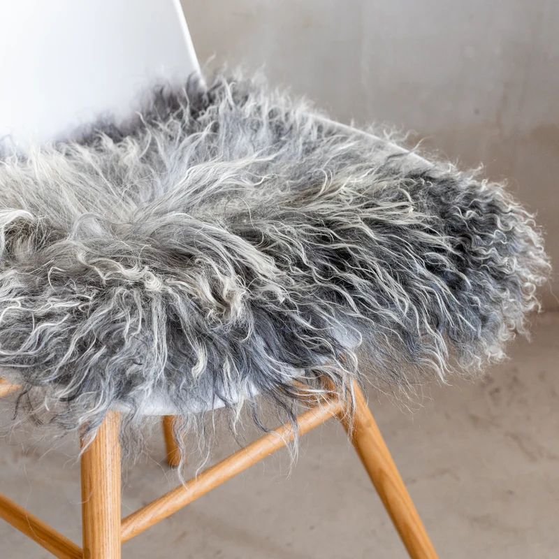 Coussin de chaise peau de mouton du Tibet gris