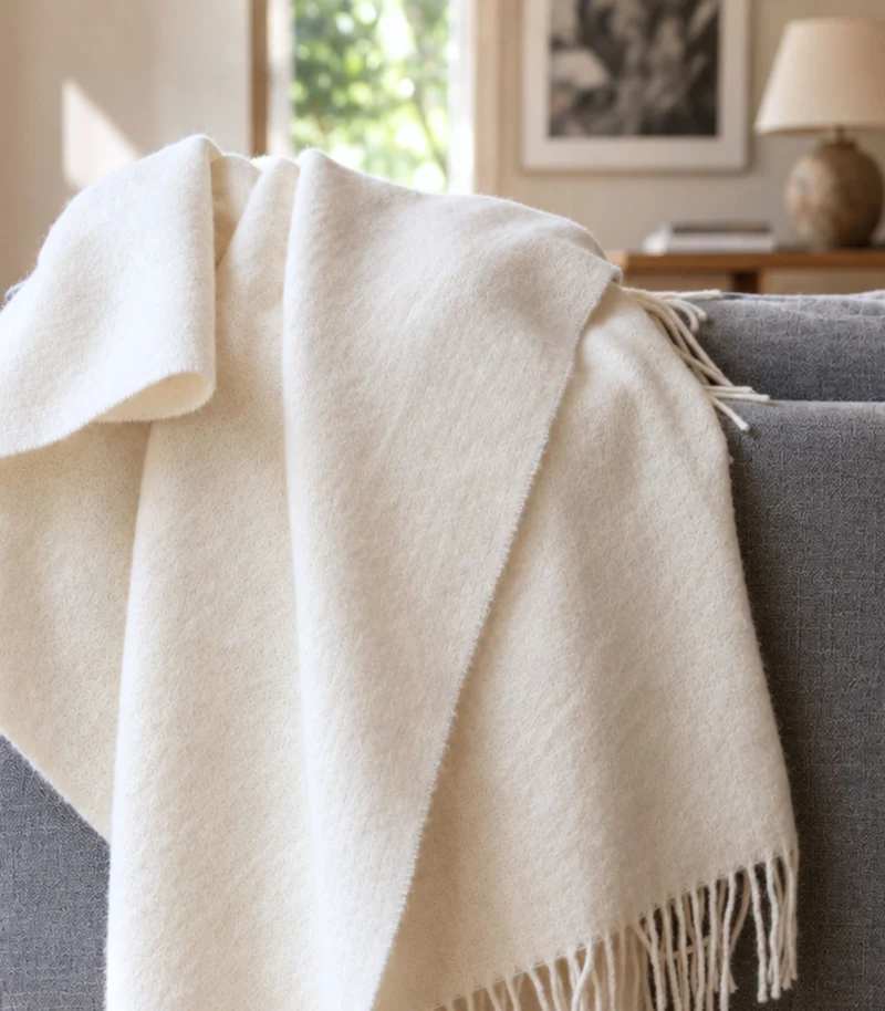 Plaid Pure Laine Alba Blanc Cassé 150 x 200 cm