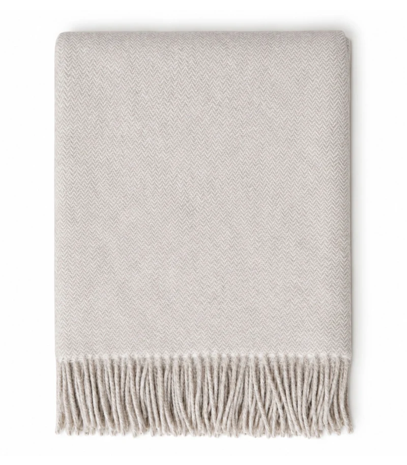 Plaid Chevrons Beige et Ecru - 100% Cachemire Luxe 140 x 200 cm
