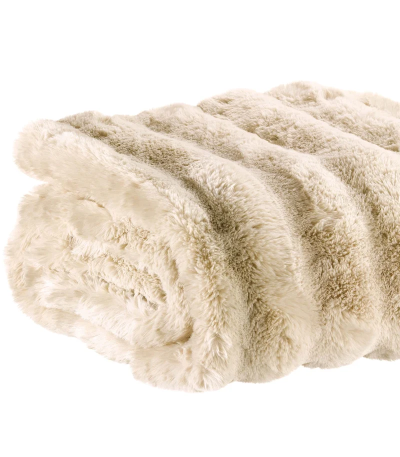 Plaid Fausse Fourrure Beige Naturel Double Face – Choix de Tailles