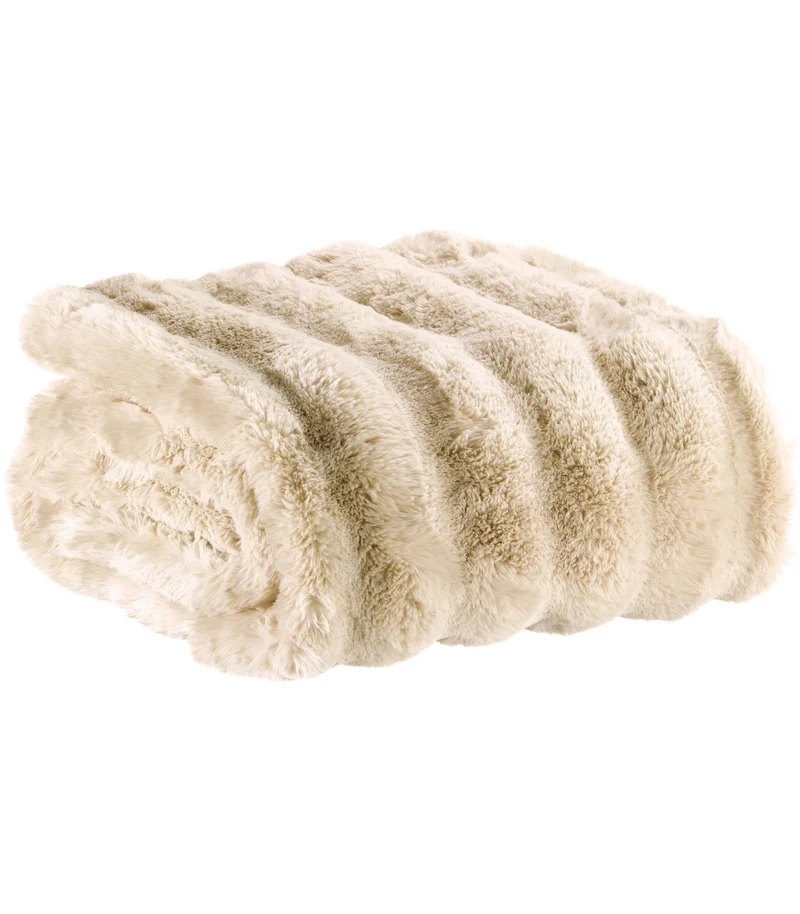 Plaid Fausse Fourrure Beige Naturel Double Face – Choix de Tailles