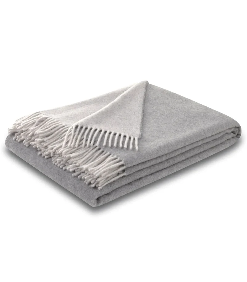 Plaid Cachemire Reversible Gris clair et Ecru 130 x 170 cm - Collection VENICE