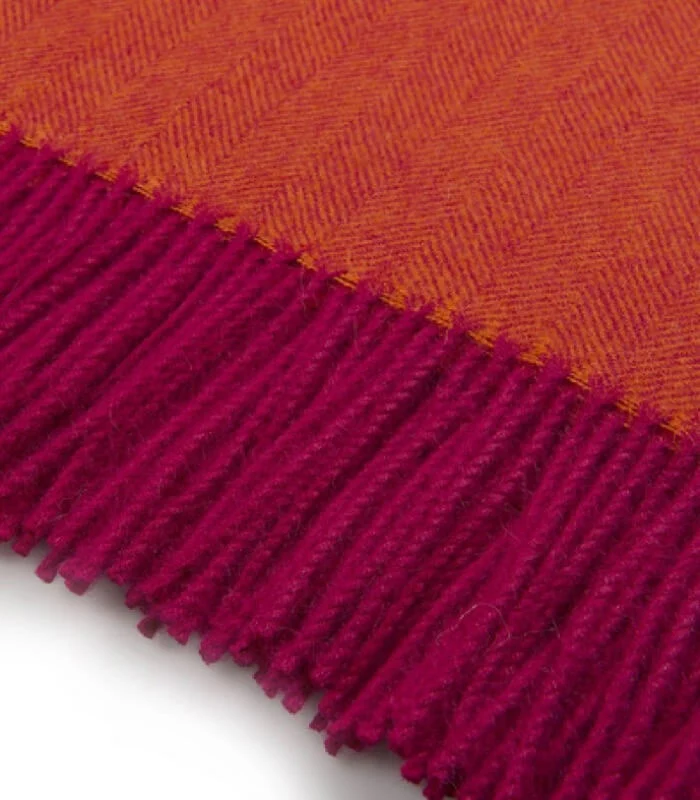 Plaid Laine Alpaga Luxe Chevrons Rouge Orangé