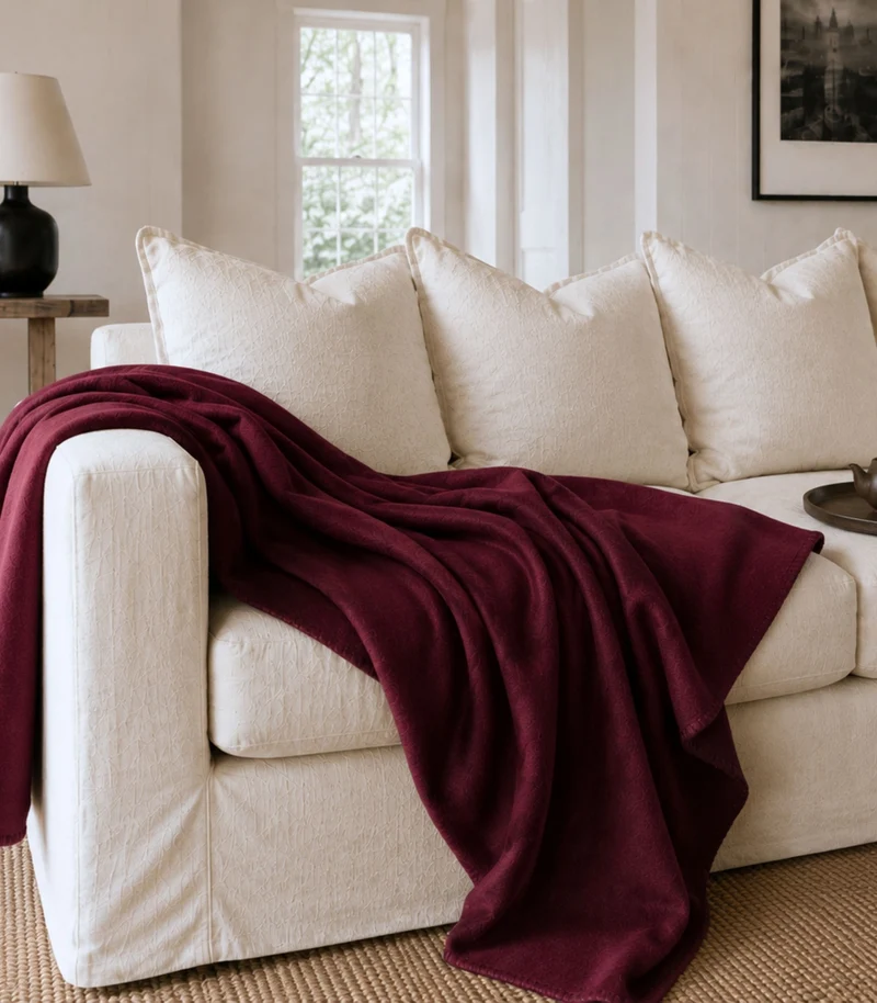Plaid Polaire Luxe Bordeaux- Choix de Tailles