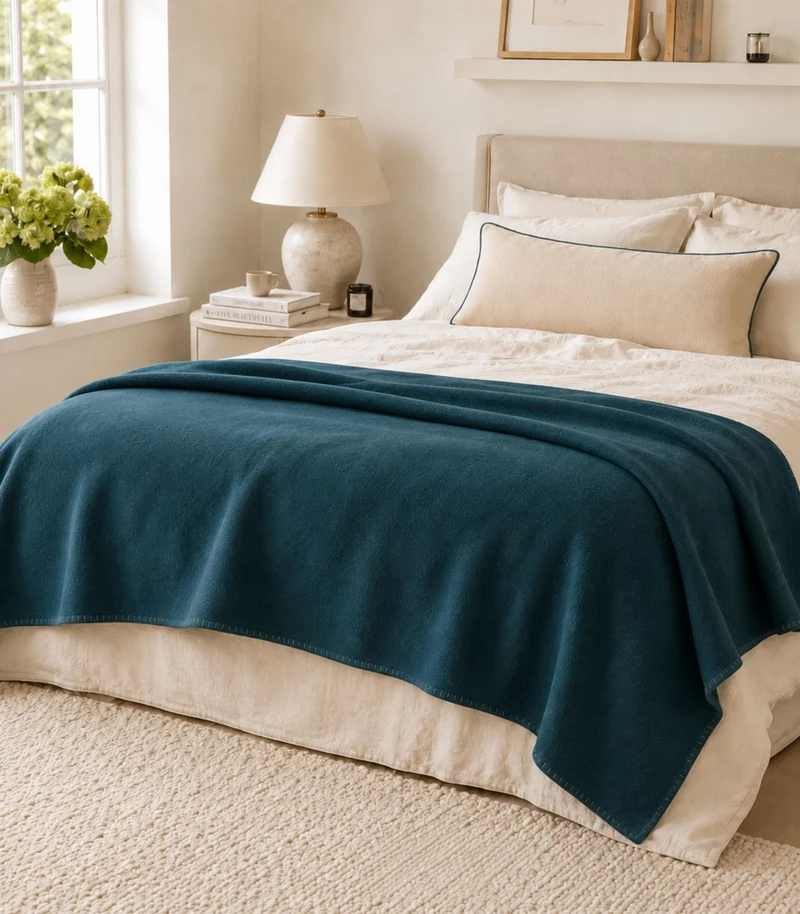 Plaid Polaire Luxe Bleu Canard - Choix de Tailles