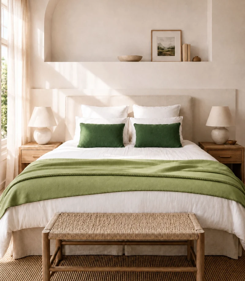 Plaid Polaire Luxe Vert Amande- Choix de Tailles
