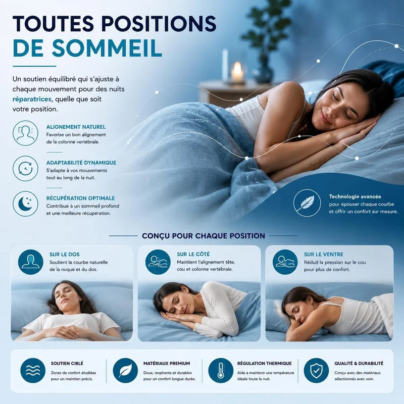 Oreiller Cervical Ergonomique Mémoire de Forme I Soutien de la Nuque et des Cervical I Soulagement des Douleurs et Sommeil Réparateur I Coussin pour Dormir sur Le Côté et sur Le Dos I 60 x 37 x 12 cm