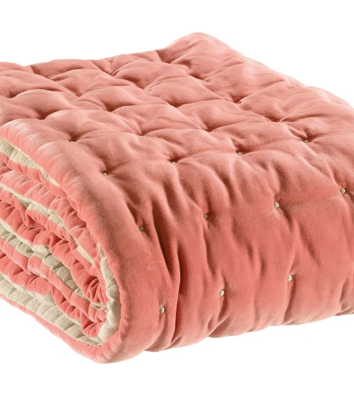 Chemin de lit Velours ELISE Rose Pêche 90 X 240 cm