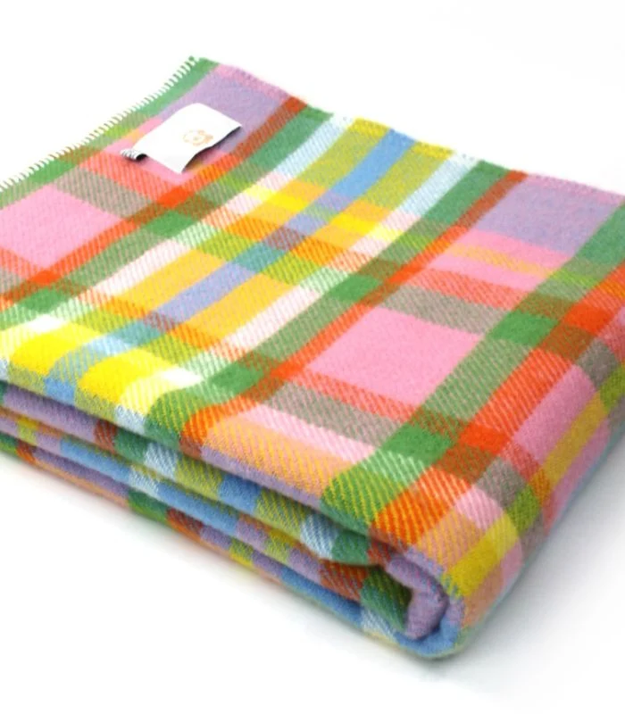 Plaid Laine Rainbow Check Coloré 140 X 200 cm