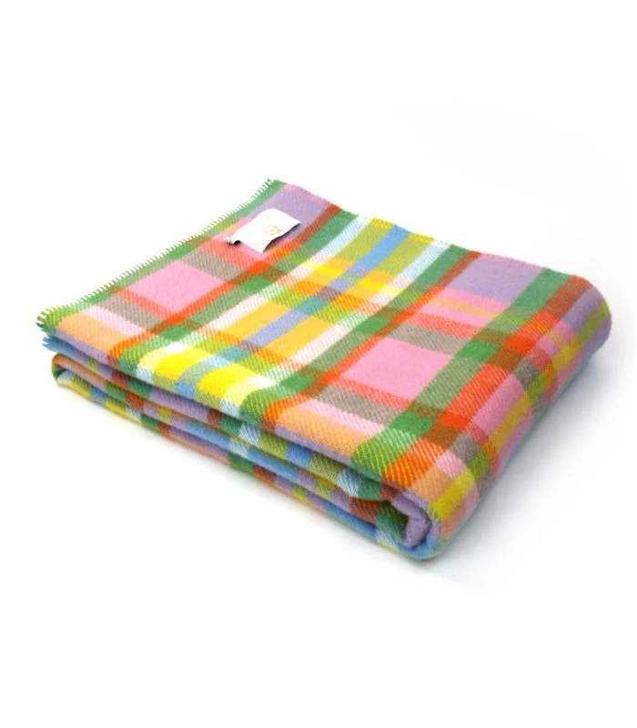 Plaid Laine Rainbow Check Coloré 140 X 200 cm