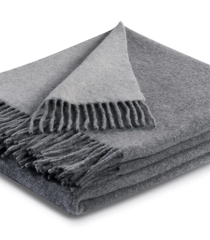 Plaid Cachemire et Laine Reversible Gris 150 X 200 cm - Collection VENICE