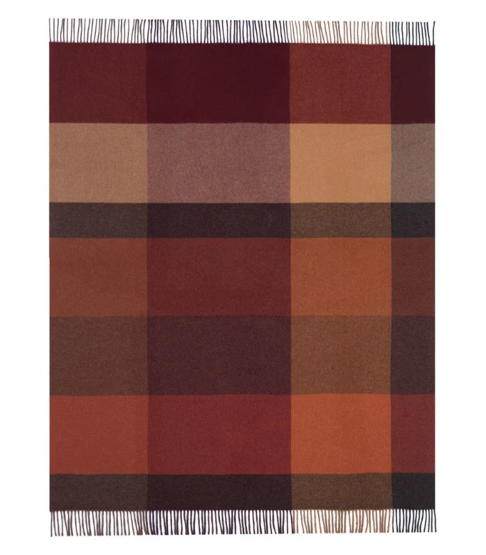 Plaid Cachemire et Laine Carreaux Rouge 130 X 170 cm - Collection VENICE