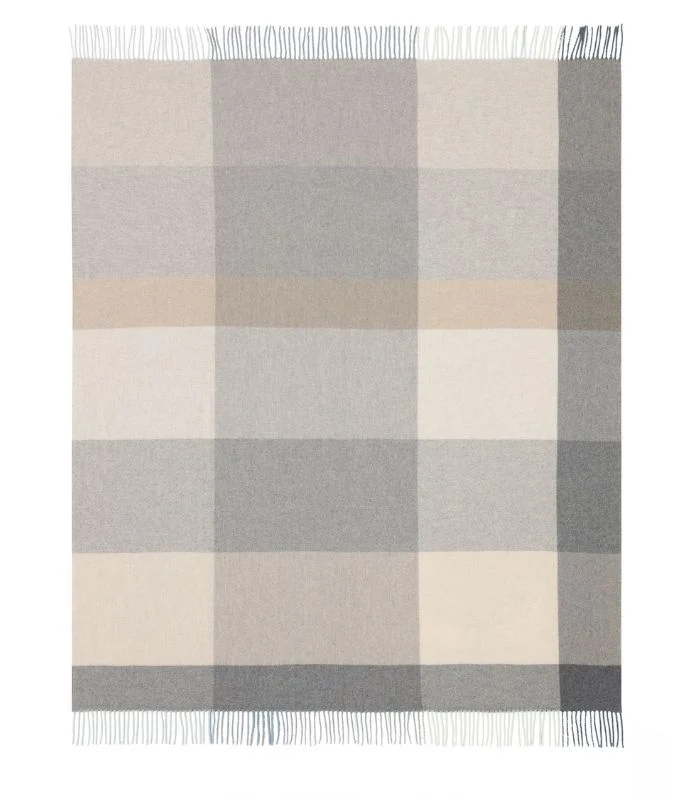 Plaid Cachemire et Laine Carreaux Naturel 130 X 170 cm - Collection VENICE