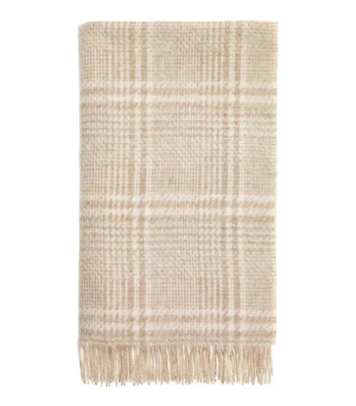 Plaid Pure Laine Anglaise Glen Check Beige et Ecru 140X185 cm