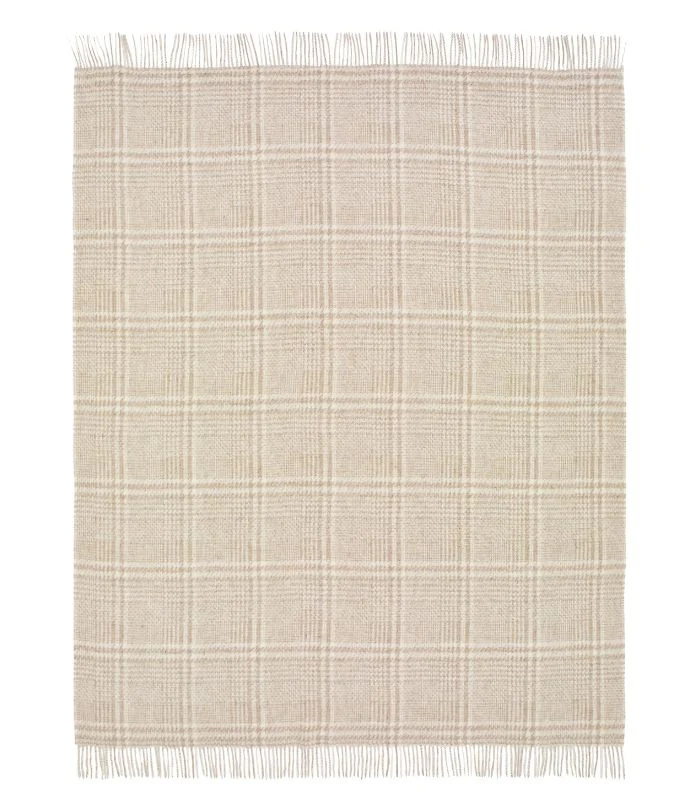 Plaid Pure Laine Anglaise Glen Check Beige et Ecru 140X185 cm