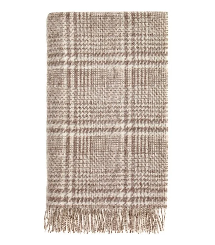 Plaid Pure Laine Anglaise Glen Check Brun et Ecru 140X185 cm