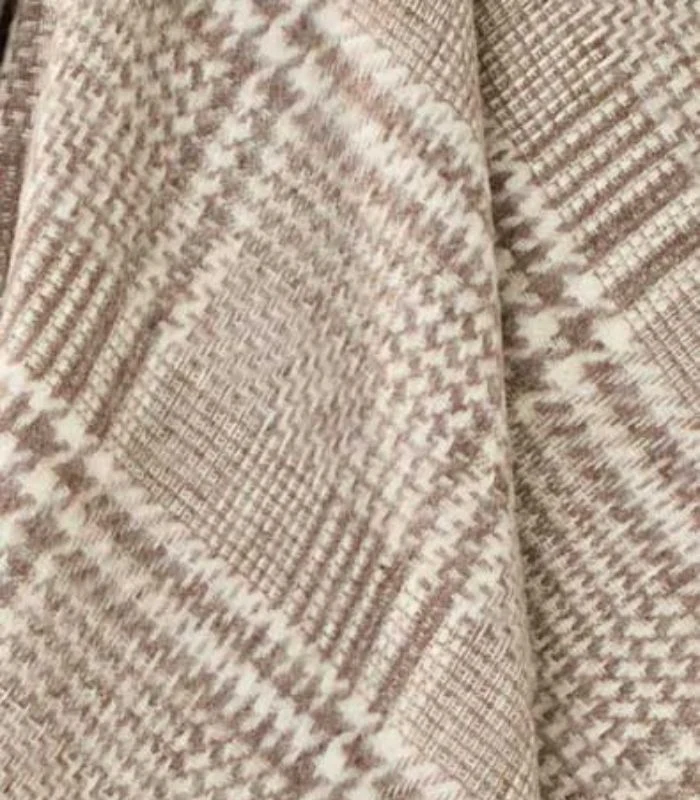 Plaid Pure Laine Anglaise Glen Check Brun et Ecru 140X185 cm