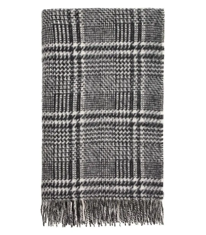 Plaid Pure Laine Anglaise Glen Check Noir et Ecru 140X185 cm