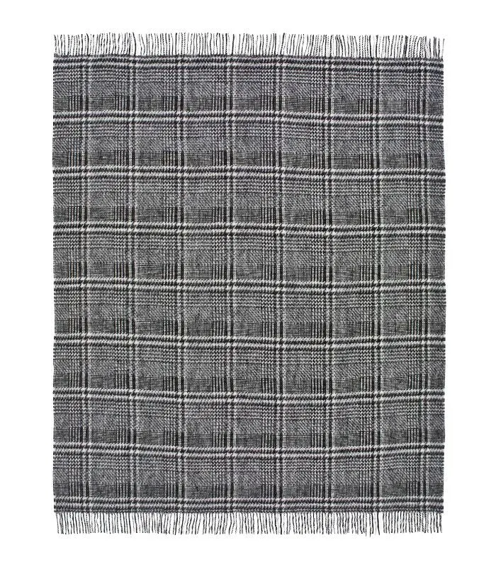 Plaid Pure Laine Anglaise Glen Check Noir et Ecru 140X185 cm