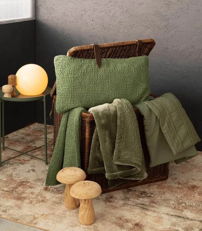 Jeté de canapé/ Couvre-lit 100% coton TANA Vert Amande 180X260cm