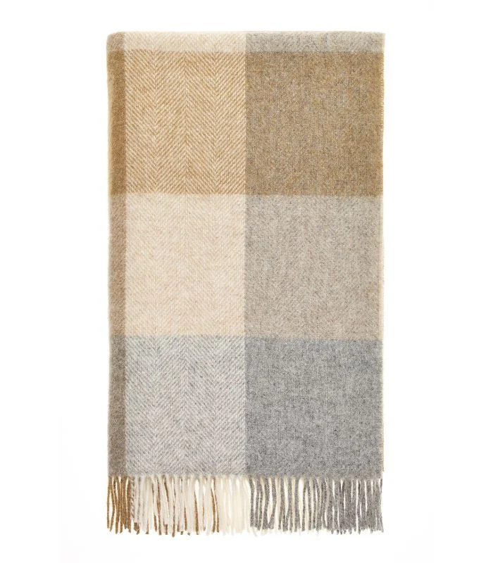 Plaid Laine Carreaux Beige et Gris 140 X 185 cm