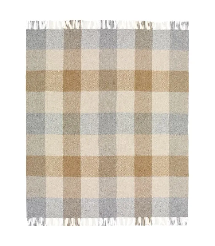 Plaid Laine Carreaux Beige et Gris 140 X 185 cm