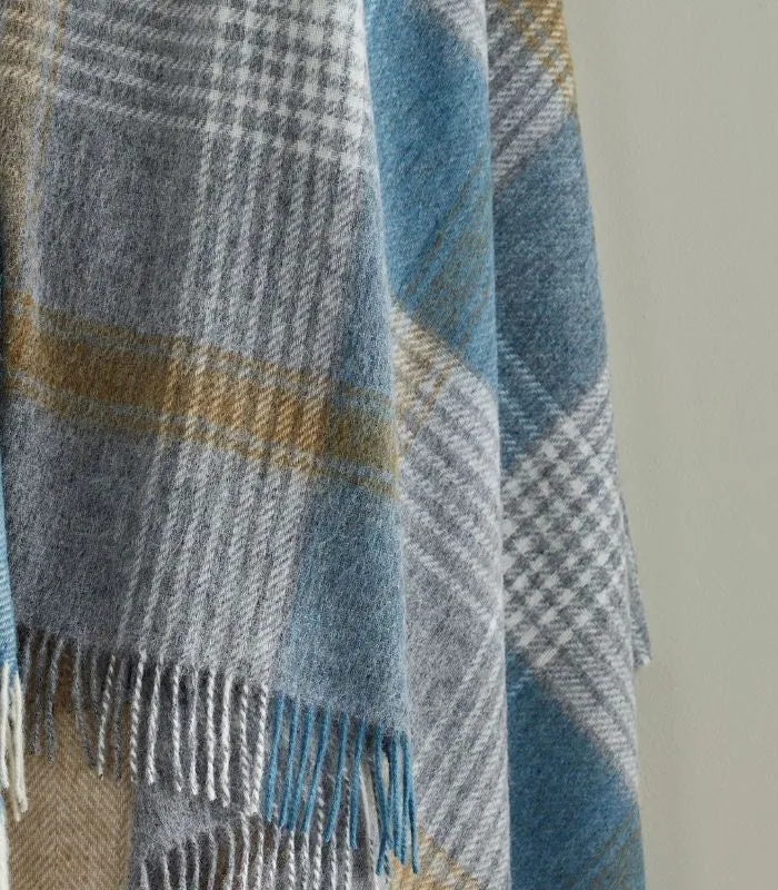 Plaid Laine Ecossais Gris et Bleu 140 X 185 cm