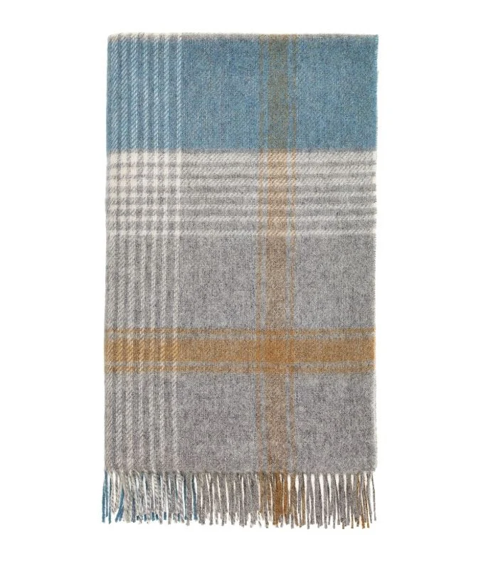 Plaid Laine Ecossais Gris et Bleu 140 X 185 cm