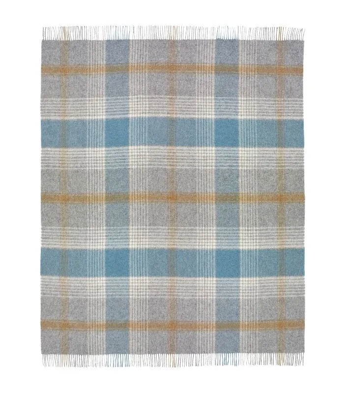 Plaid Laine Ecossais Gris et Bleu 140 X 185 cm