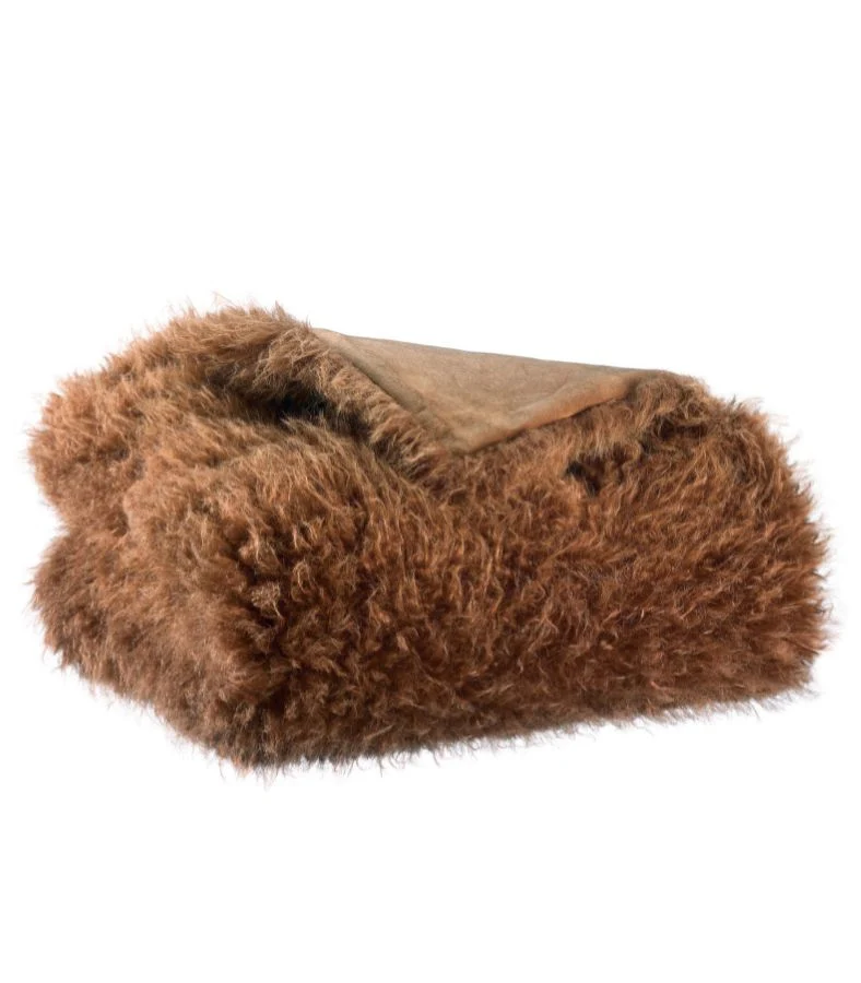 Plaid Fausse Fourrure Acajou Imitation Mouton - 130x160 cm