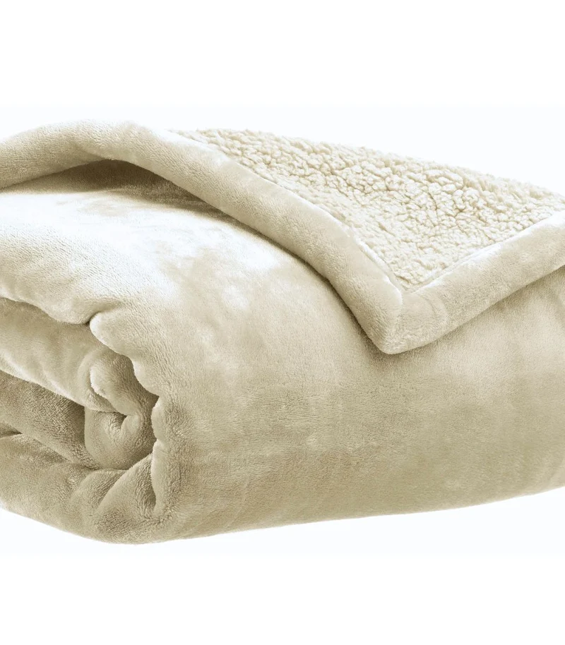 Plaid Cocooning Effet Mouton Beige Lin - Choix de tailles