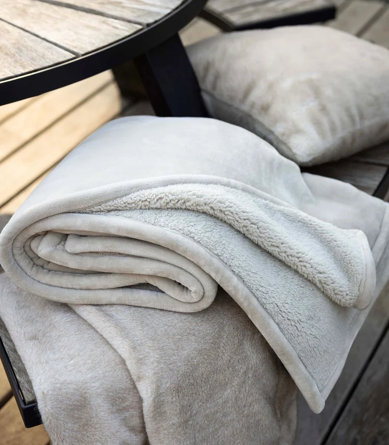 Plaid Cocooning Effet Mouton Beige Lin - Choix de tailles