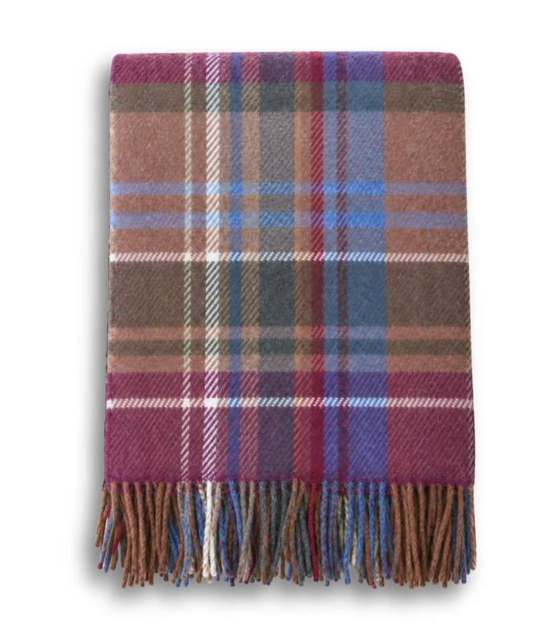 Plaid Pure Laine Ecossais Country Framboise 136 X 180 cm